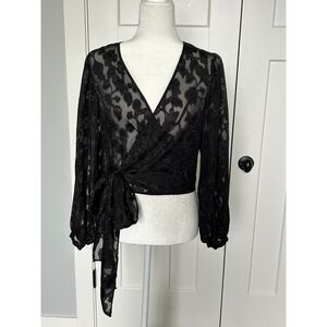 Express Floral Sheer Lace Wrap Blouse Size XS Black